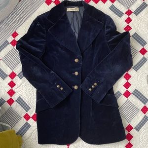 Jaeger - Vintage Classic - Navy Velvet Blazer with Gold Buttons